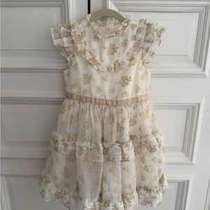 Janie and Jack Cream and Gold Floral Dress